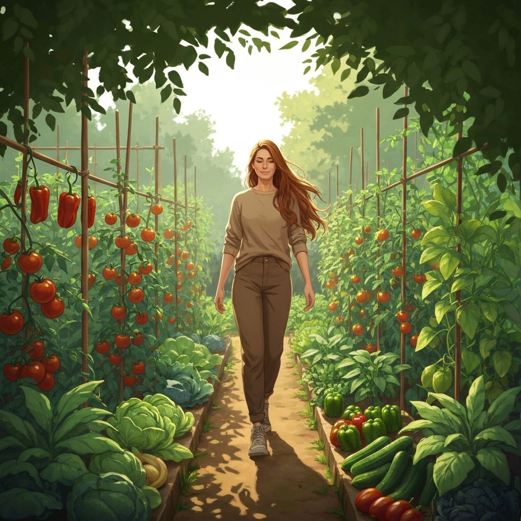 Person in nature surrounded by healthy plants